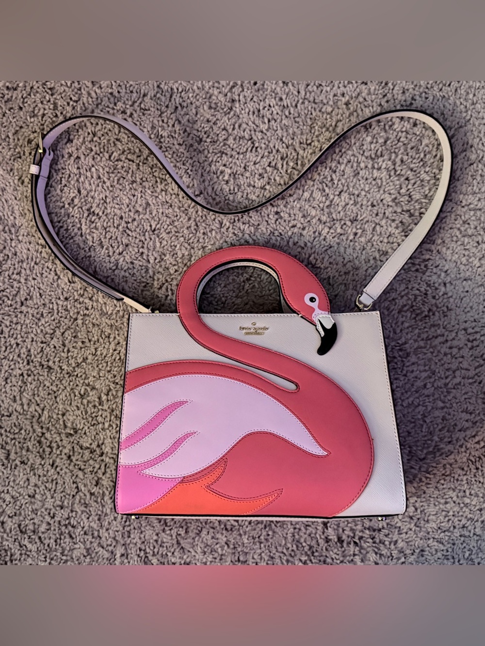 kate spade Pink Flamingo bleach bone by the pool flamingo sam Applique Satchel - Picture 3 of 6